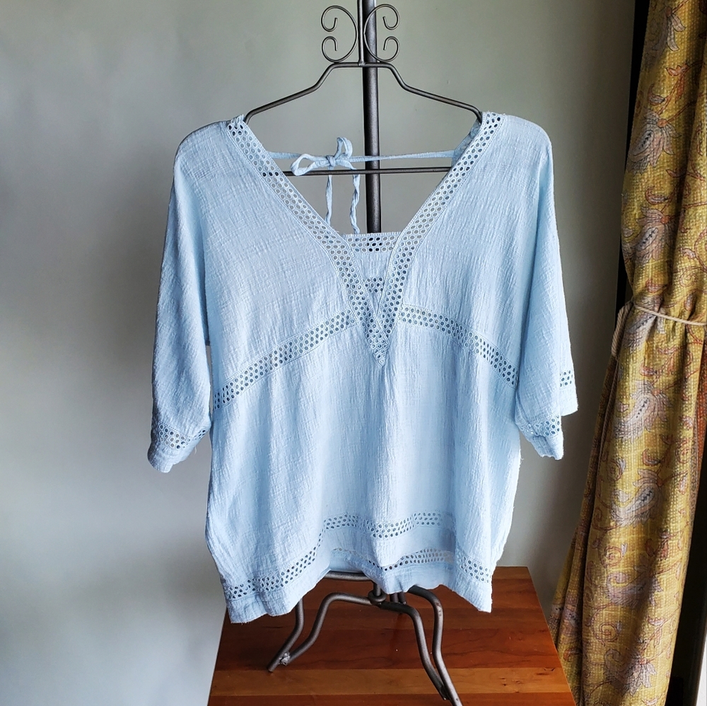 Wrap London pale blue embroidered Top sz S